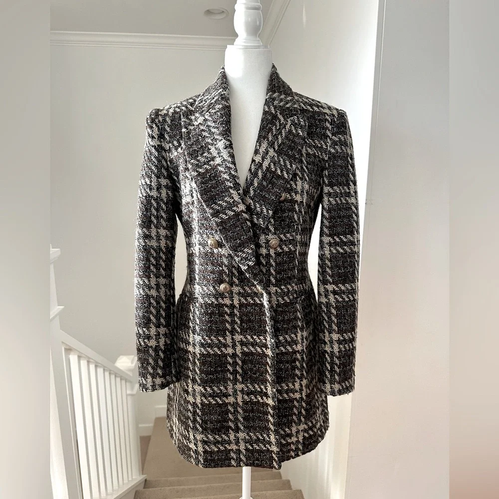 Zara Brown Plaid Coat - Picture 7 of 14
